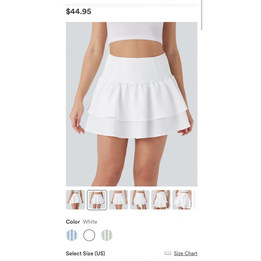 Halara White High‎ Waisted Ruffle Mini Skirt Oversized Bow Tiered Skirt L NWT